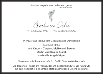 Traueranzeige von Barbara Ochs 