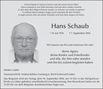 Traueranzeige von Hans Schaub 