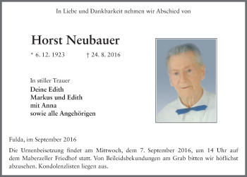Traueranzeige von Horst Neubauer 