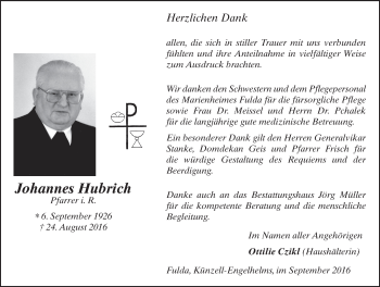 Traueranzeige von Johannes Hubrich 