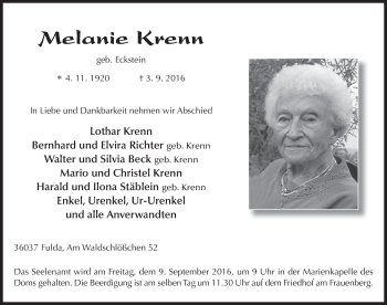 Traueranzeige von Melanie Krenn 