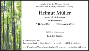 Traueranzeige von Helmut Müller 