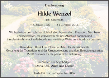 Traueranzeige von Hilde Wenzel 