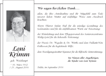 Traueranzeige von Loni Krimm 