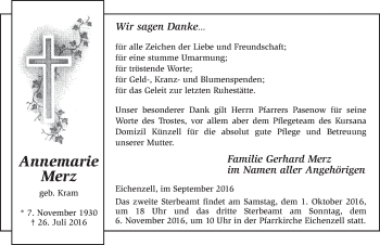Traueranzeige von Annemarie Merz 