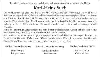Traueranzeige von Karl-Heinz Suck 