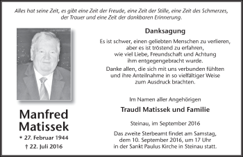 Traueranzeige von Manfred Matissek 