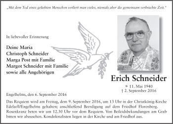 Traueranzeige von Erich Schneider 