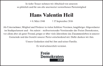 Traueranzeige von Hans Valentin Heil 