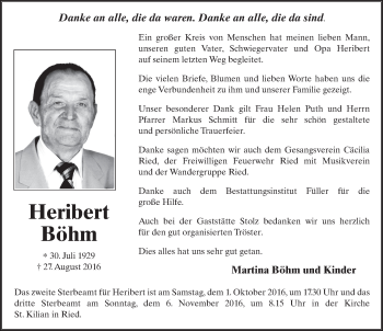 Traueranzeige von Heribert Böhm 