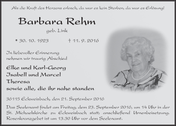 Traueranzeige von Barbara Rehm 