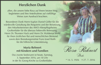 Traueranzeige von Rosa Rehnert 