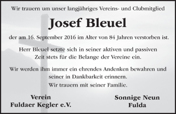 Traueranzeige von Josef Bleuel 