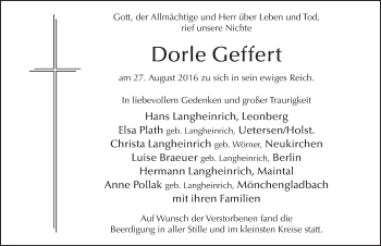 Traueranzeige von Dorle Geffert 