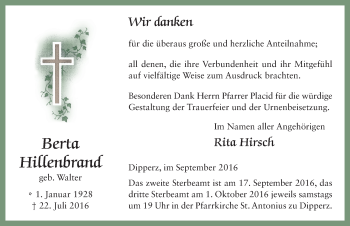 Traueranzeige von Berta Hillenbrandt 