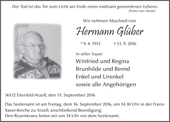 Traueranzeige von Hermann Glüber 