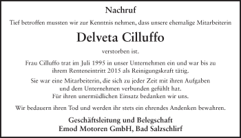 Traueranzeige von Delveta Cilluffo 