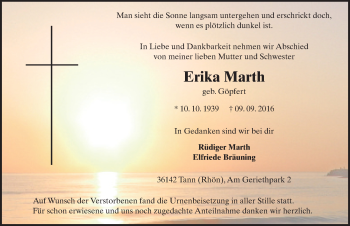 Traueranzeige von Erika Marth 