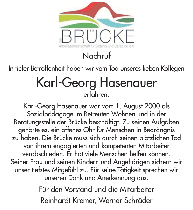  Traueranzeige für Karl-Georg Hasenauer vom 07.09.2016 aus 