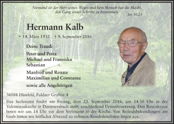 Traueranzeige von Hermann Kalb 