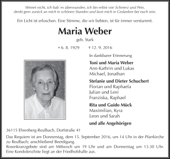 Traueranzeige von Maria Weber 