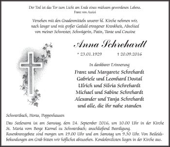 Traueranzeige von Anna Schrehardt 