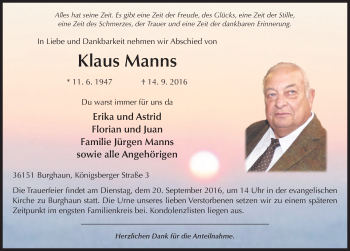 Traueranzeige von Klaus Manns 