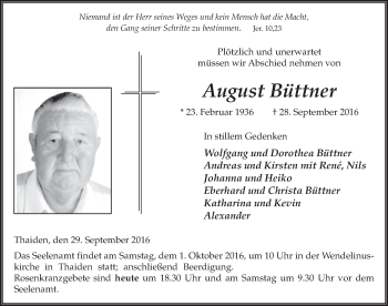 Traueranzeige von August Büttner 