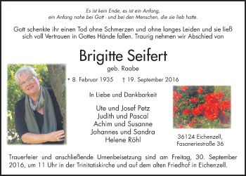 Traueranzeige von Brigitte Seifert 