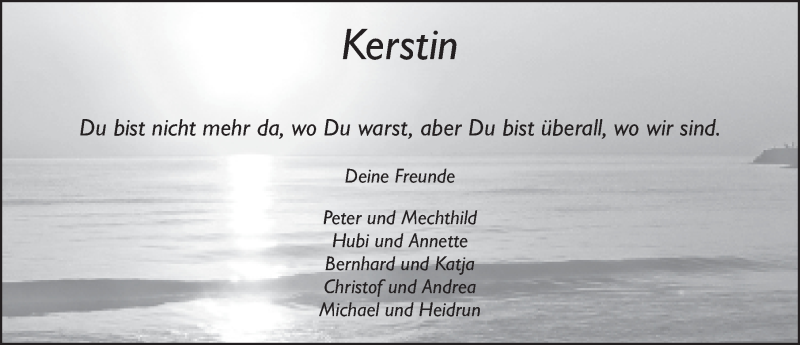  Traueranzeige für Kerstin Schütz vom 21.09.2016 aus 
