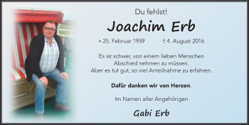 Traueranzeige von Joachim Erb 