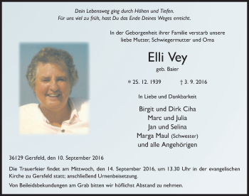 Traueranzeige von Elli Vey 