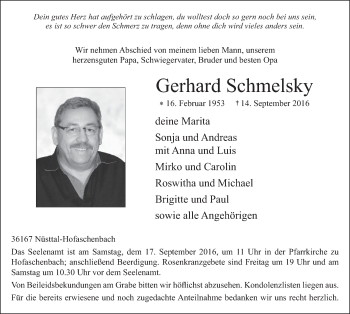 Traueranzeige von Gerhard Schmelsky 