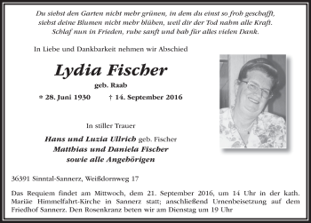 Traueranzeige von Lydia Fischer 