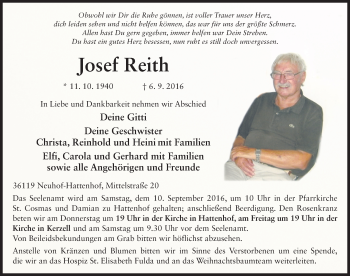 Traueranzeige von Josef Reith 
