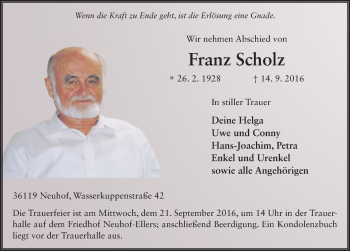 Traueranzeige von Franz Scholz 