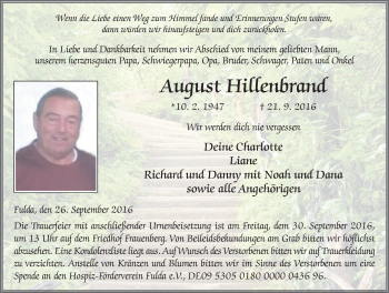 Traueranzeige von August Hillenbrand 