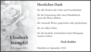 Traueranzeige von Elisabeth Stampfel 