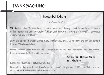 Traueranzeige von Ewald Blum 