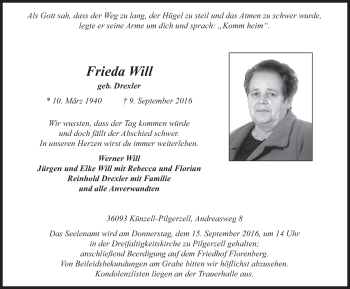 Traueranzeige von Frieda Will 