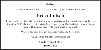 Traueranzeige von Erich Latsch 