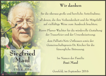 Traueranzeige von Siegfried Maul 