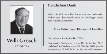 Traueranzeige von Willi Grösch 