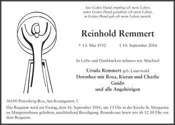 Traueranzeige von Reinhold Remmert 