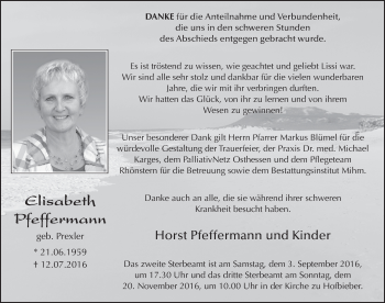 Traueranzeige von Elisabeth Pfeffermann 