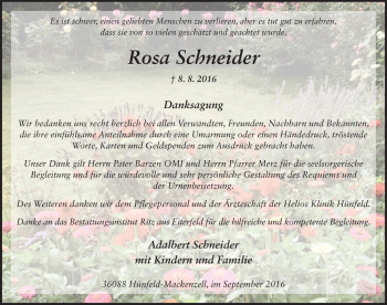 Traueranzeige von Rosa Schneider 