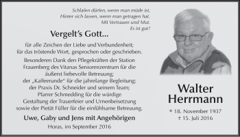 Traueranzeige von Walter Herrmann 