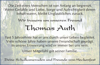 Traueranzeige von Thomas Auth 