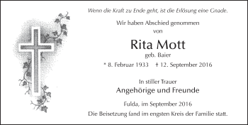 Traueranzeige von Rita Mott 
