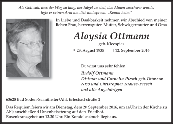 Traueranzeige von Aloysia Ottmann 